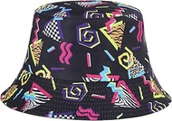 Bucket Hat 80s 90s Outfit for Men Women Vintage Neon Bucket Hat UV Protection Sun Hats Vintage 80s Black One Size