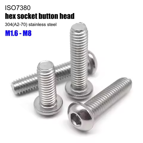 10/50pcs M1.6 M2 M2.5 M3 M4 M5 M6 M8 304 A2-70 Stainless Steel ISO7380 Hexagon Hex Socket Head Butto