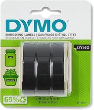 DYMO 3D Plastic Embossing Labels for Embossing Label Makers, White print on Black, 3/8'' x 9.8', 3-r