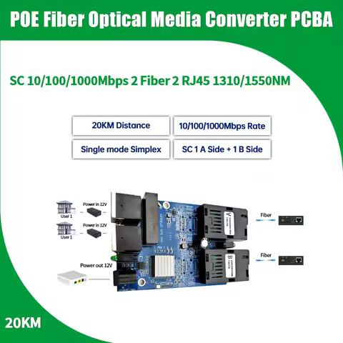 1/5/10PCS 10/100/1000M Reverse POE G2F2E Fast Ethernet Fiber Switch Output 12V Optical Media Convert