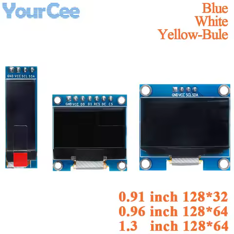 0.91" 0.96" 1.3" OLED LCD Screen Display Module 0.91 0.96 1.3 Inch White/Blue/Yellow-Blue 128X64 I2C