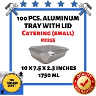[100 PCS] Aluminum Tray with Lid [ Catering Small RE255 ] [ 10 x 7.5 x 2.3 / L x W x H ]