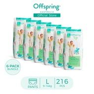 Offspring Premium Fashion Pants Diaper - L (216 Pcs) 【Bundle of 6】