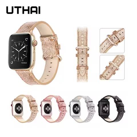 UTHAI Leather Strap For Apple Watch band 38mm 40mm 42mm 44mm 7/6/5/4/3/2/1 Series Fashion Strap iWat