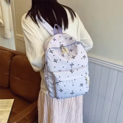 Daypack Three-piece School Bag Set with Pen Bag Handbag Nylon Bow Backpack Durable Scratch Preventio