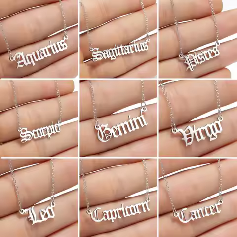 12 Constellation Jewelry Stainless Steel Zodiac Letter Necklace Aries Virgo Leo Taurus Gemini Cancer