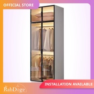 Rabdoge Bedroom Small Glass Door Wardrobe with Top Cabinet