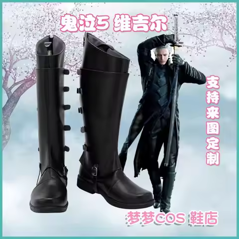 Cry DMC 5 Vergil Nelo Angelo Dark Slayer Cosplay Costume Shoes Handmade Faux Leather Boots