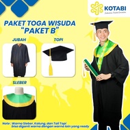PITUSHOP ~ PAKET WISUDA B , jual paket wisuda satuan , rna sleber hijau lis kuning,Topi Toga Hitam T