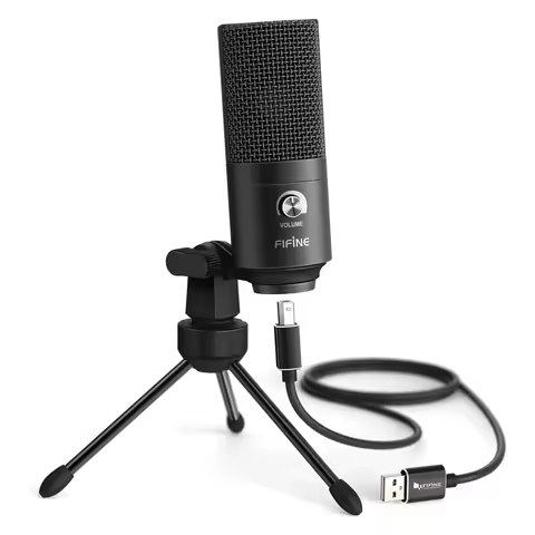 FIFINE Metal USB Condenser Microphone with Gain Knob,Newly Upgraded Detachable Dual-Joint Recording 