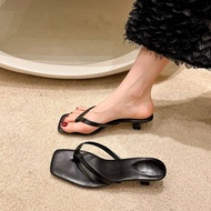 Dép Xỏ Ngón Da Mềm Đế Cao Gót Vuông Thời Trang Mùa Hè Cho Nữ Dép Xỏ Ngón Đế Bằng Đế Xuồng Đế Cao Gót