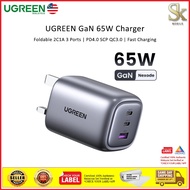 UGREEN Nexode 65W GaN Charger with 1.5m Type-C Cable | Foldable 2C1A 3 Ports PD4.0 QC3.0 Type C Char