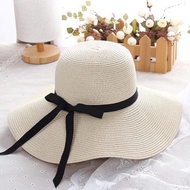 Ready Stock Summer Straw Hat Women Big Wide Brim Beach Hat Sun Hat Foldable Sun Block Uv Protection Panama Hat Outdoor Travel UV Protection Sun Hat Women's Straw Hat