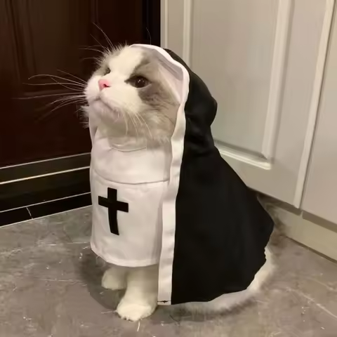 Nun Costume for Cat & Dog - Breathable Funny Pet Clothing, Small Medium Size Cosplay Photo Props Vir