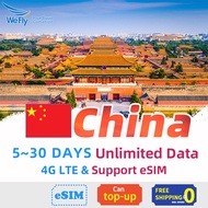 China Sim Card 3-30 days Unlimited Data Card 4G LTE high speed Can use FB INS GM Support eSIM