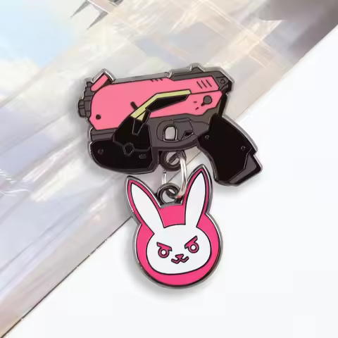 Overwatch Pink Rabbit Brooch Pink Creative Cartoon Cute Rabbit Light Gun Enamel Pin Game Peripheral