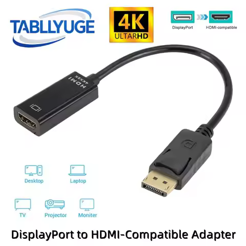TABLLYUGE DisplayPort to HDMI-compatible Adapter Converter 4K DisplayPort Male to Female HDMI Cable 