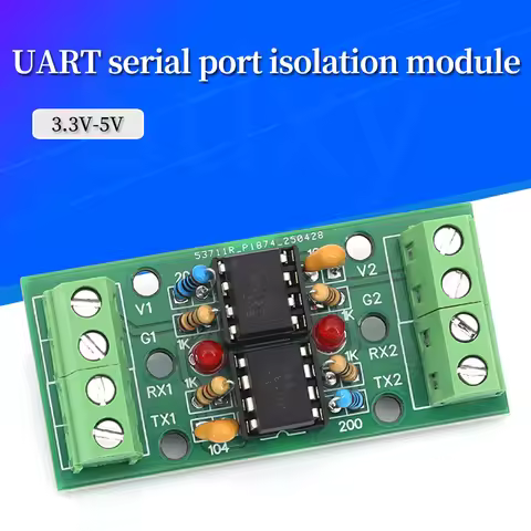 6N137 Dual Optocoupler Two-Way UART Serial Port Isolation Module 600-250K Baud RS232/TTL Communicati