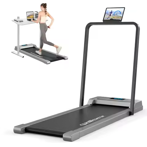 Walking Pad Treadmill with Handrail, Foldable Under Desk Treadmill for Home Office, Portable Compact