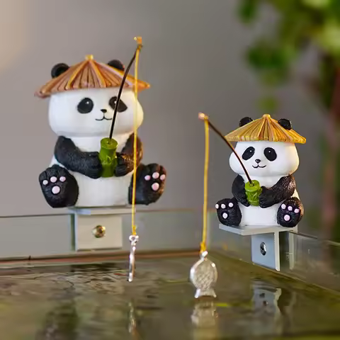 Garden Statue Resin Panda Fishing Figurines Sculpture Yard Art Ornament For Fairy Garden Patio Lawn 