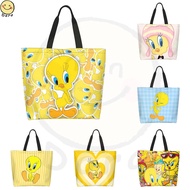 Tweety Bird Print Canvas Tote Bag, Reusable Shopping Shoulder Bag