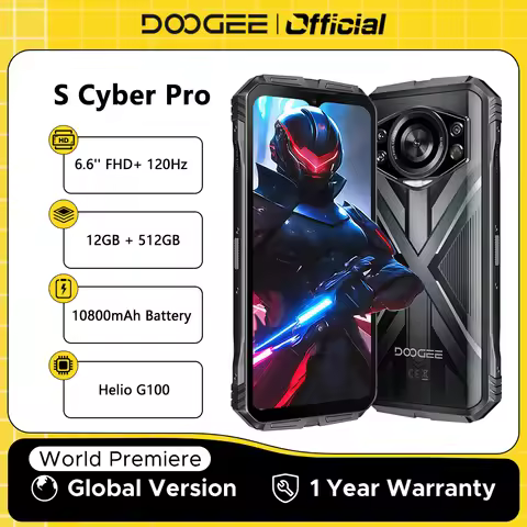 DOOGEE S Cyber Pro Rugged Phone Helio G100 6.6'' FHD+ 120Hz IPS 12GB 512GB 10800mAh Large Battery 33