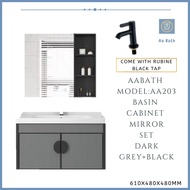 [BEST SELLER] 60cm Mirror Basin Cabinet come with Rubine Basin Cold Black Tap Aluminium set Vanity Set Black Color