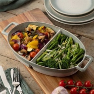 愛爾蘭Belleek Living 海霧窯變釉 陶瓷雙耳橢圓形分隔烤盤 入厝