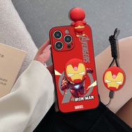 Huawei P10 Lite P10 P10 Plus P20 P20 Pro P30 P30 Pro P30 Lite Nova 4e P40 P20 Lite Nova 3e P40 Pro Cartoon Iron Man Phone Case with Holder Doll and Lanyard