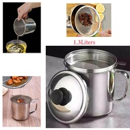 (OIL STRAINER002) 1.3L Stainless Steel Container Oil Strainer Pot Jug Storage Can With Filter Leakproof Cooking Oil Pot Dispenser Kitchen Tools