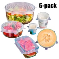 6pcs Food Grade Silicone Fresh Keeping Cover Transparent Stretch Fruit Food Wrap Film Home Fresh Kee