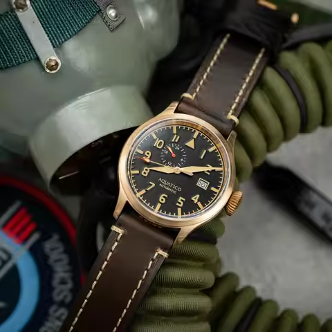 Aquatico Men's Bronze Pilot watch Black Dial