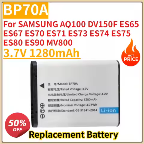 New 3.7V 1280mAH BP70A Battery for SAMSUNG AQ100 DV150F ES65 ES67 ES70 ES71 ES73 ES74 ES75 ES80 ES90