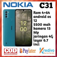 hp Nokia C31 Ram 4+64GB android 12 layar  6,7 in garansi resmi 1 tahun