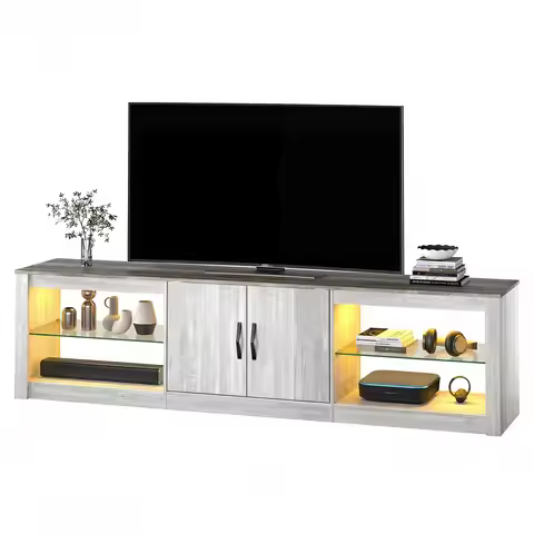 Nost&host 70 Inch Led TV Stand for 75 Inch TV Large Entertainment Center Gaming with Adjustable Glas
