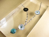 項鍊 時尚設計 綠松之意 西藏綠松石+鮑魚貝+925銀鍊
