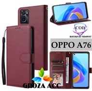 SARUNG BUKU FLIP UNTUK OPPO A76 - LEATHER CASE FLIP- WALLET CASE FLIP OPPO A76 - CASING DOMPET-SARUN
