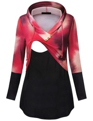 connche Quinee Women's Long Sleeve Plaid Colorblock Nursing Pullover Hoodie Sweatshirts