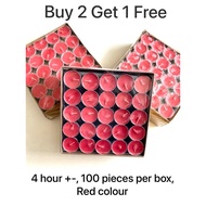 100pcs 4 hour +- Red Yellow Tea Light Candle, Offering Candle, Praying Candle (Buy 2 free 1)