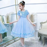 Kids Dress Baby Girl Gaun Budak Perempuan Childrens Clothes Short Sleeve Lace Mesh Dress Princess Dr