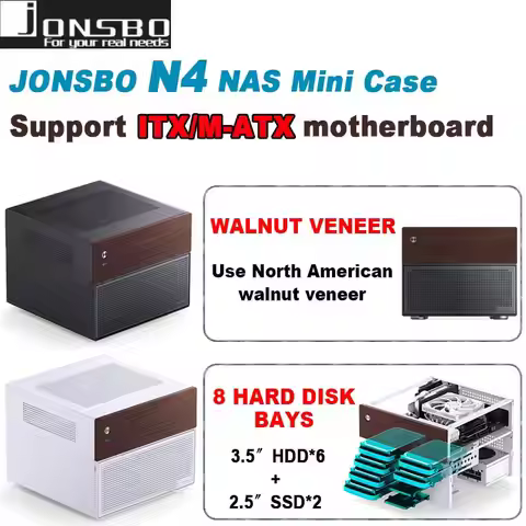 JONSBO N4 Mini NAS Case M-ATX motherboard walnut wood trim division structure 6 large and 2 small ha