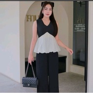 AN757-XL Two-Tone White Sleeveless Shirt Set Long Pants The Alner Label Size XL