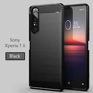 Carristo Sony Xperia 1 ii Back Case Cover Carbon Fiber Brushed TPU Silicone Soft Casing Phone Mobile