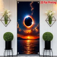 1pc, 2d flat printing Elegant Banner Elegant 70.9x 35.4in party banner Solar Eclipse Over Ocean Poly