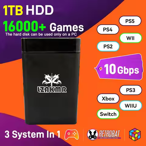 1TB For PS4/Xbox/PS3/PS2/PS1 Launchbox & RetroBat & Playnite System 3-in-1 Game HDD with AAA &3D & R