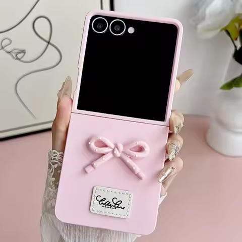 Fashion Lovely 3D Polka Dot Bow Phone Case For Galaxy Z Flip7 Z Flip6 Z Flip5 4 3 5G Hand Candy Colo