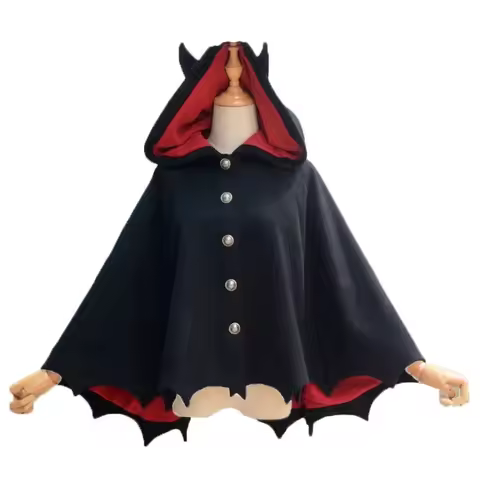 Fleece Poncho Hoodie Cloak Coat Winter Women Halloween Gothic Punk Black Devil Bat Wing Demon Costum