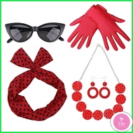 C3S 50s Women Set Polka Dot Headband Necklace for Women 5pcs Retro Disco Outfit Women Party Outfits 