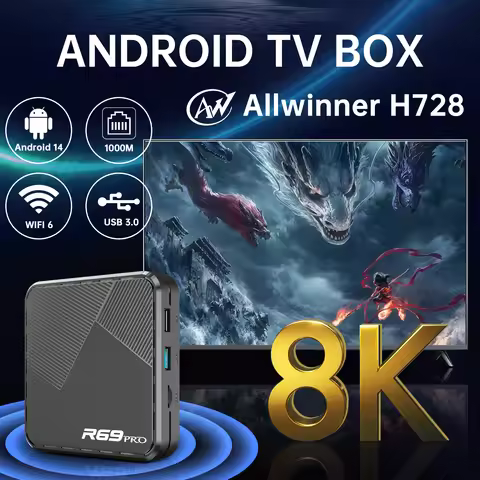R69 PRO Android 14 Smart TV Box Allwinner H728 HDR10 8K UHD Set Top Box Wifi6 Voice Remote 3D Stream