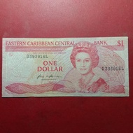 uang kertas Eastern Caribbean 1 Dollar Karibia Timur (With Anguilla) Elizabeth negara bagian Saint L